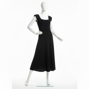 Vtg 70s St. John Knits Black Knit Midi Maxi Dress Square Neck Ruffle Sleeve S